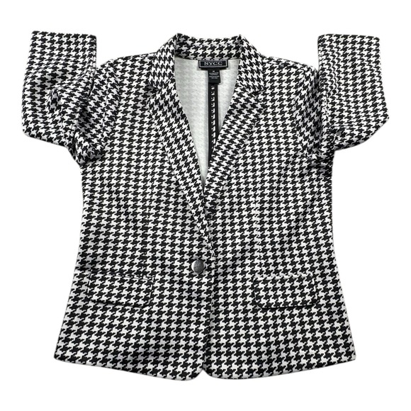 NYCC New York Clothing Co Houndstooth Blazer Jacket Women's Medium Black White - Picture 8 of 8